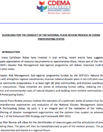 Guidelines For The Conduct Of The National Plans Review Process In CDEMA Participating States  
